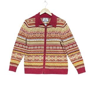 Vintage Tiara International Women's Fair Isle Zip Up Collared Sweater Small Rust